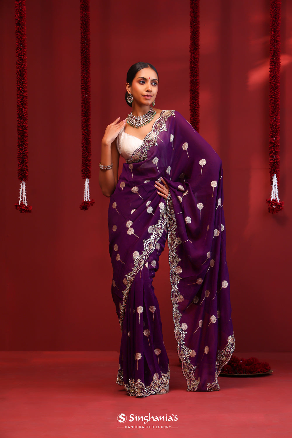 True Purple Handcrafted Organza Saree