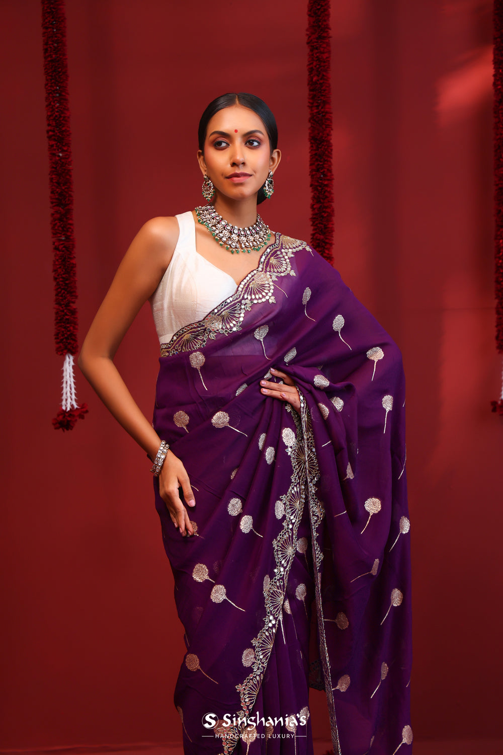 True Purple Handcrafted Organza Saree