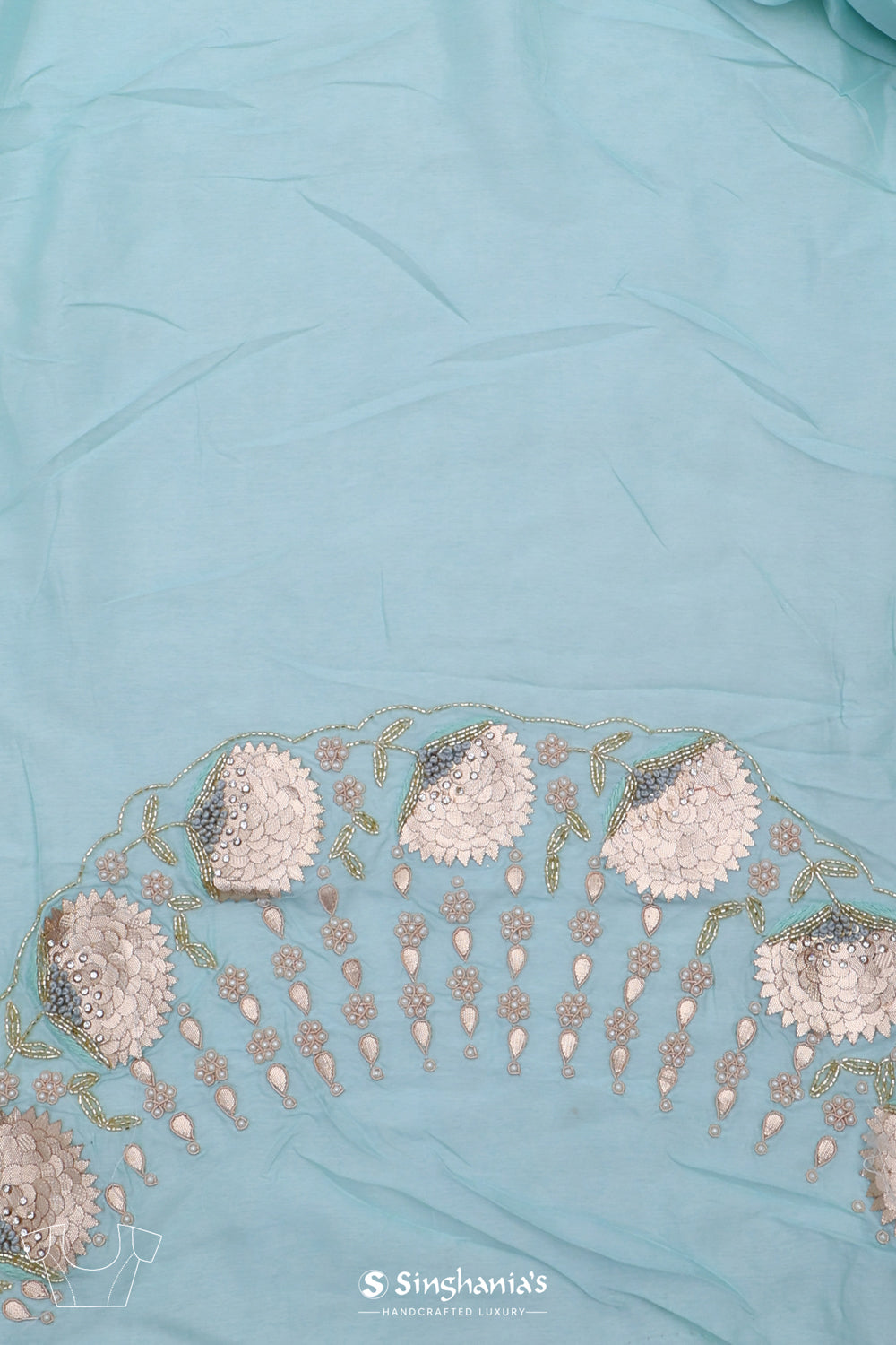 Pale Blue Organza Saree With Floral Embroidery