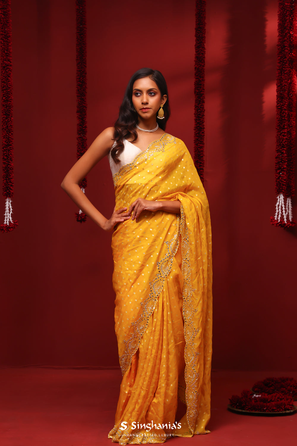 Marigold Orange Handcrafted Organza Saree