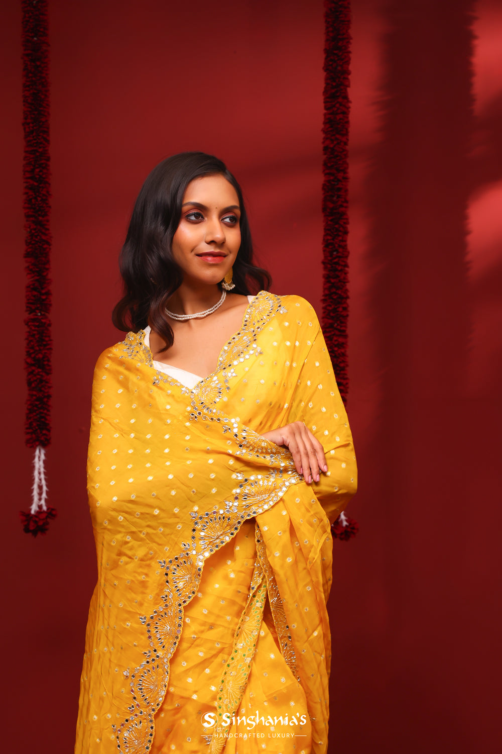 Marigold Orange Handcrafted Organza Saree