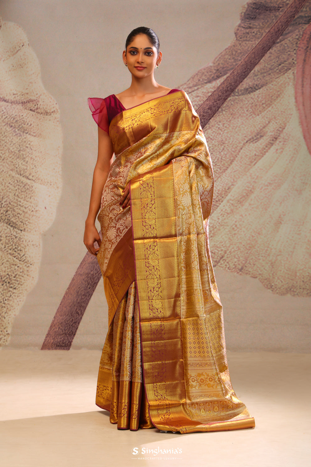 Autumn Gold Jaal Kanjivaram Silk Saree