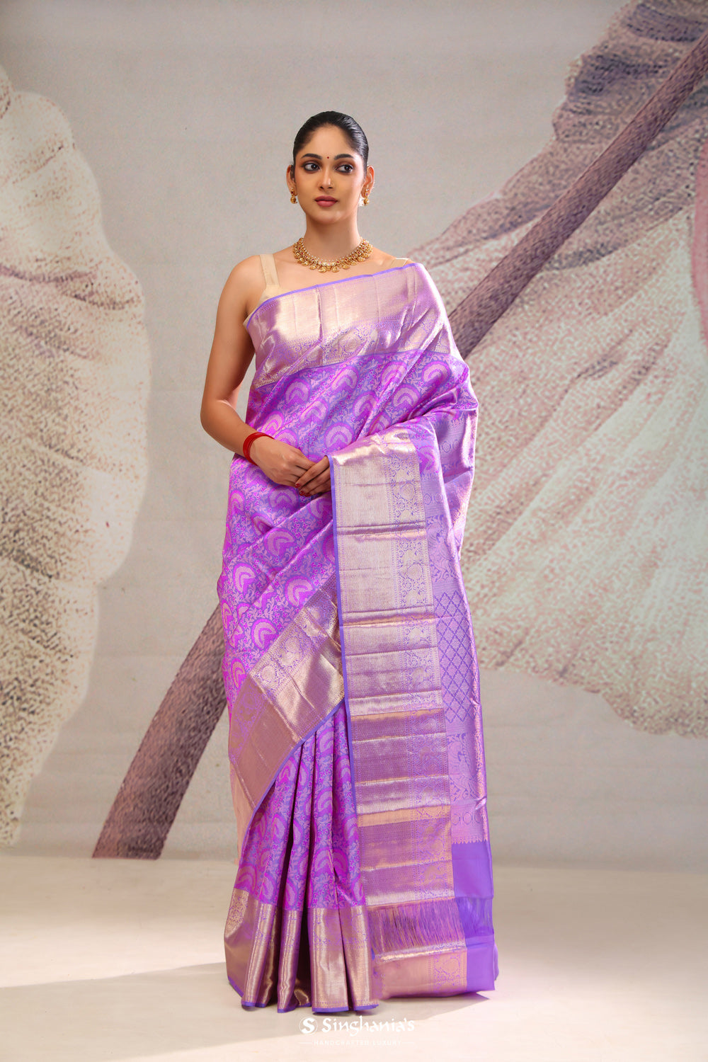 Medium Purple Jaal Kanjivaram Silk Saree