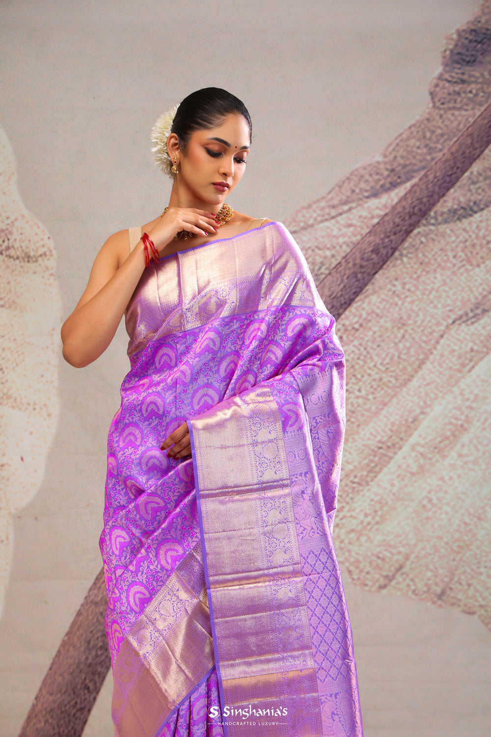 Medium Purple Jaal Kanjivaram Silk Saree