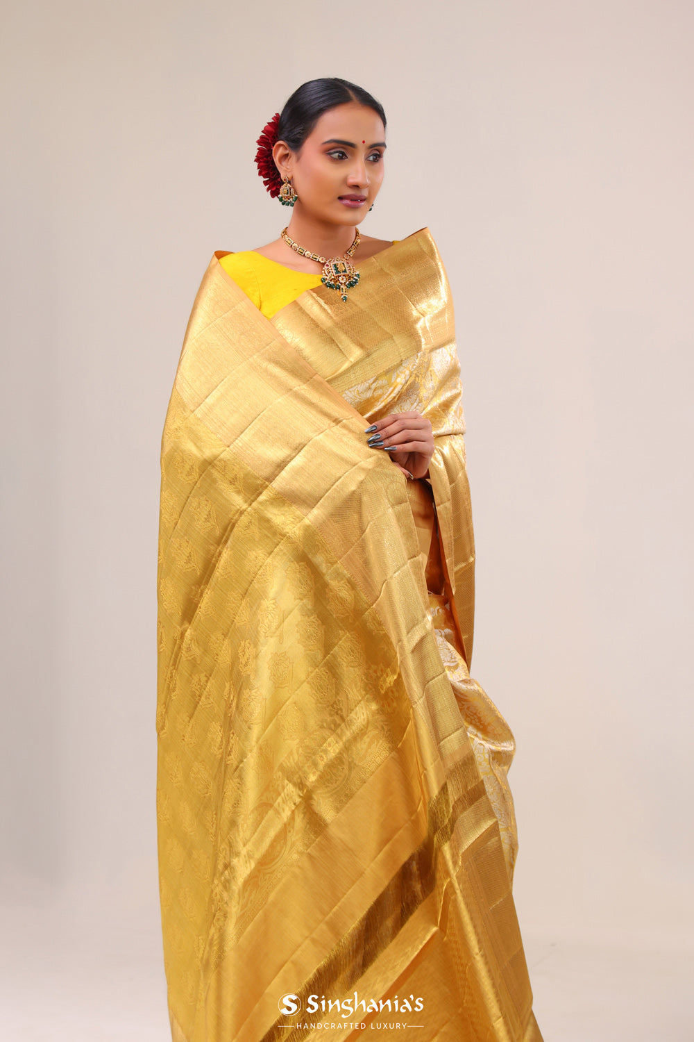 Light Gold Floral Jaal Kanjivaram Silk Saree