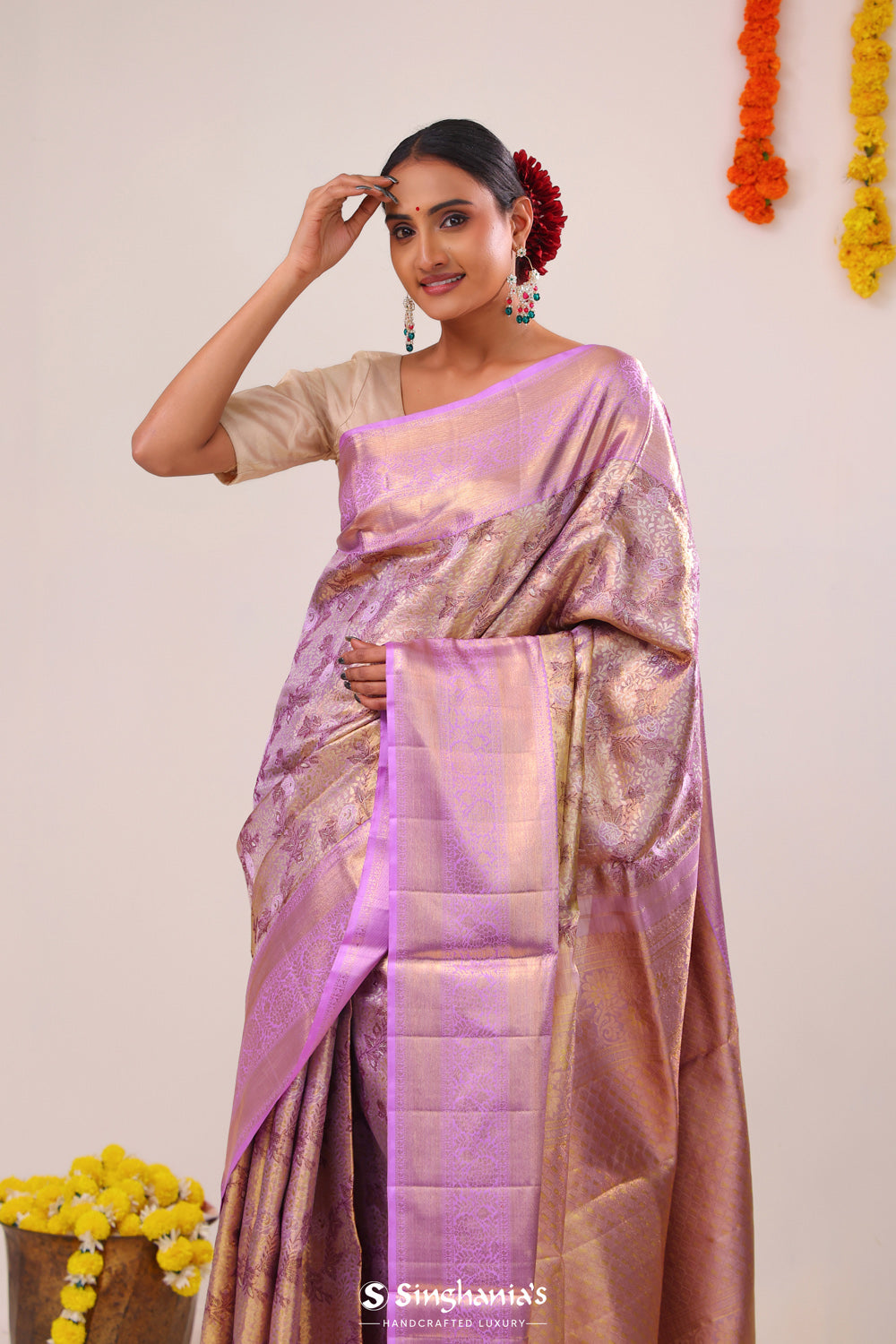 Mauve Gold Jaal Kanjivaram Silk Saree