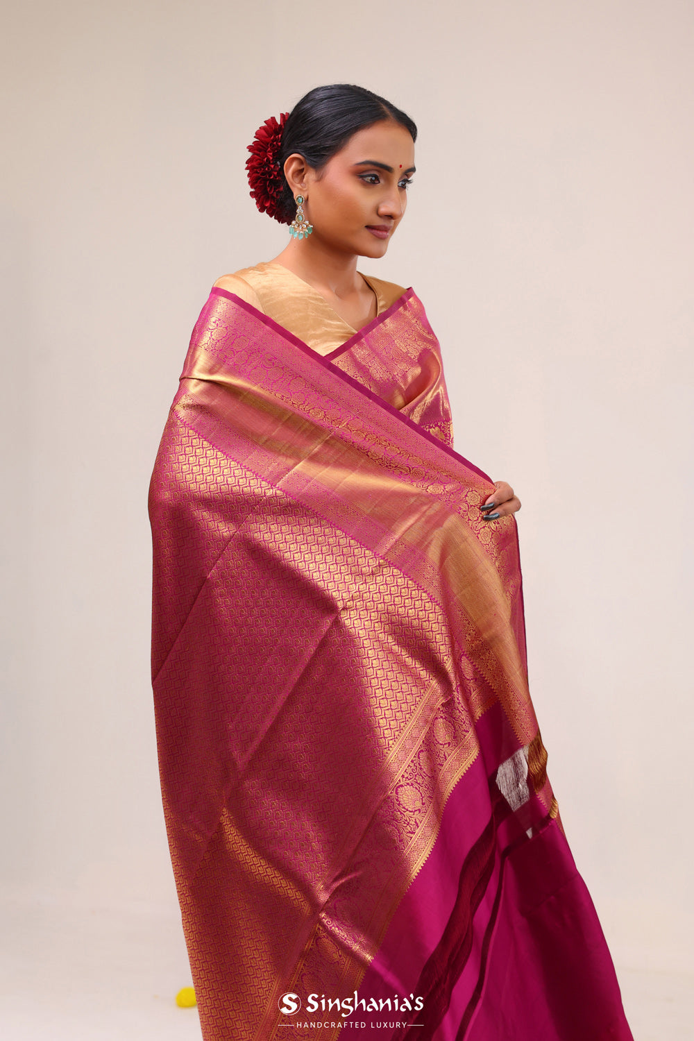 Rich Maroon Floral Jaal Kanjivaram Silk Saree