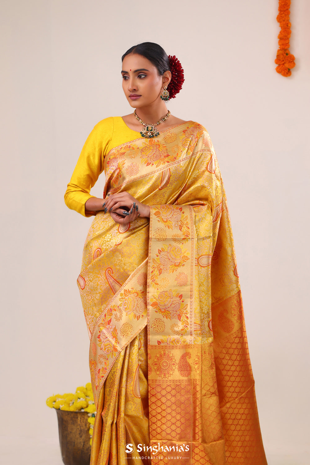 Empire Yellow Paisley Kanjivaram Silk Saree