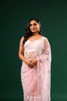 Baby Pink Net Saree With Floral Jaal Embroidery