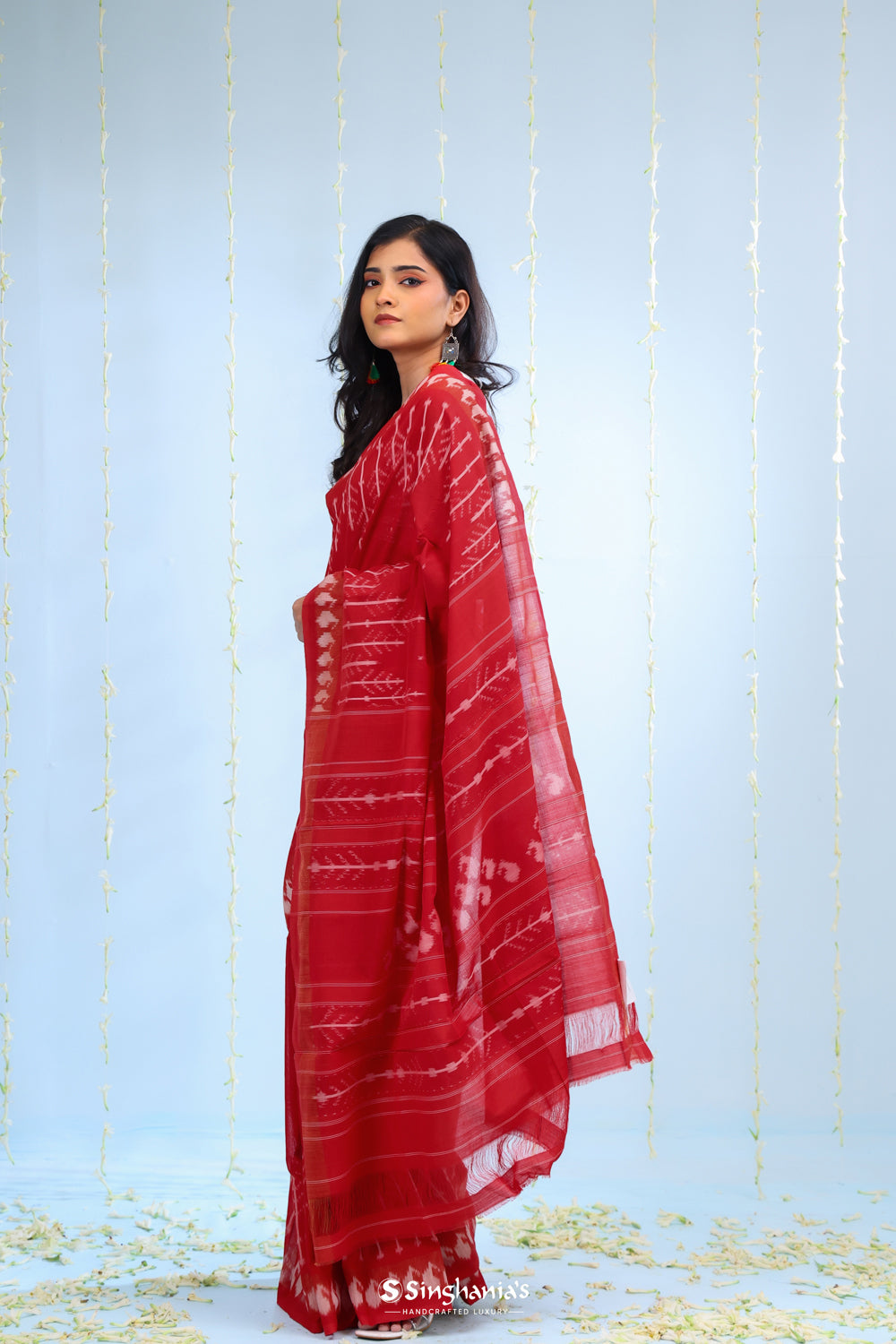 Persian Red Ikkat Cotton Saree With Big Border