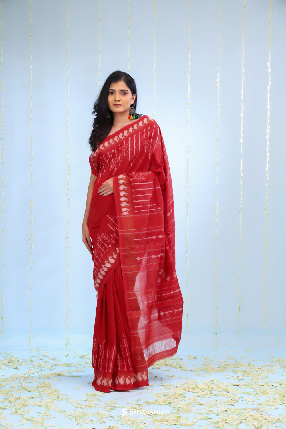 Persian Red Ikkat Cotton Saree With Big Border