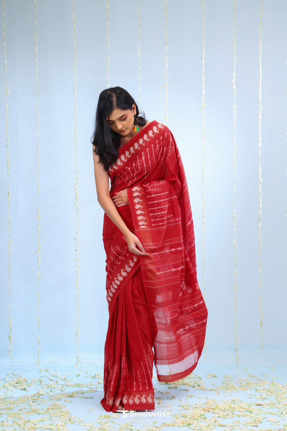 Persian Red Ikkat Cotton Saree With Big Border