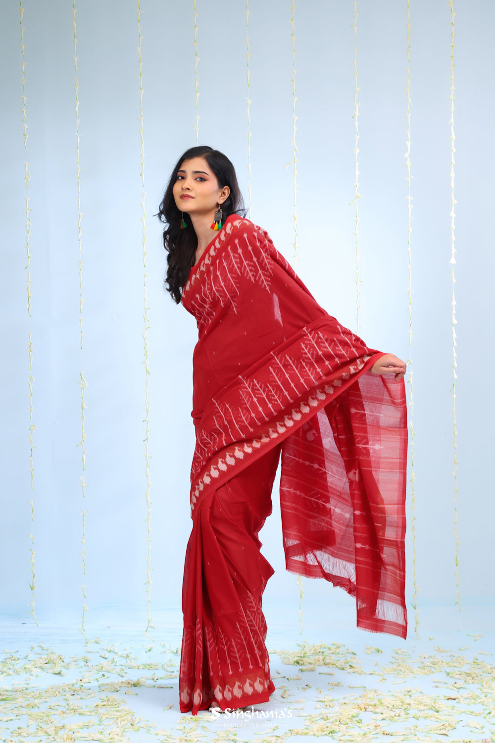 Persian Red Ikkat Cotton Saree With Big Border