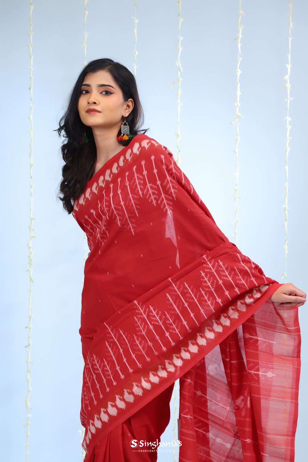 Persian Red Ikkat Cotton Saree With Big Border