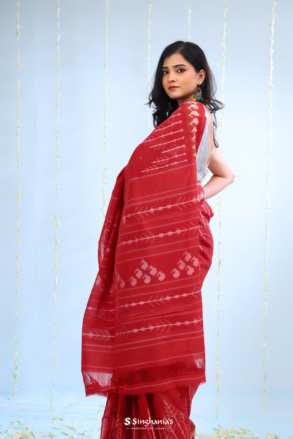 Persian Red Ikkat Cotton Saree With Big Border