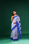 Picotee Blue Ikkat Cotton Saree