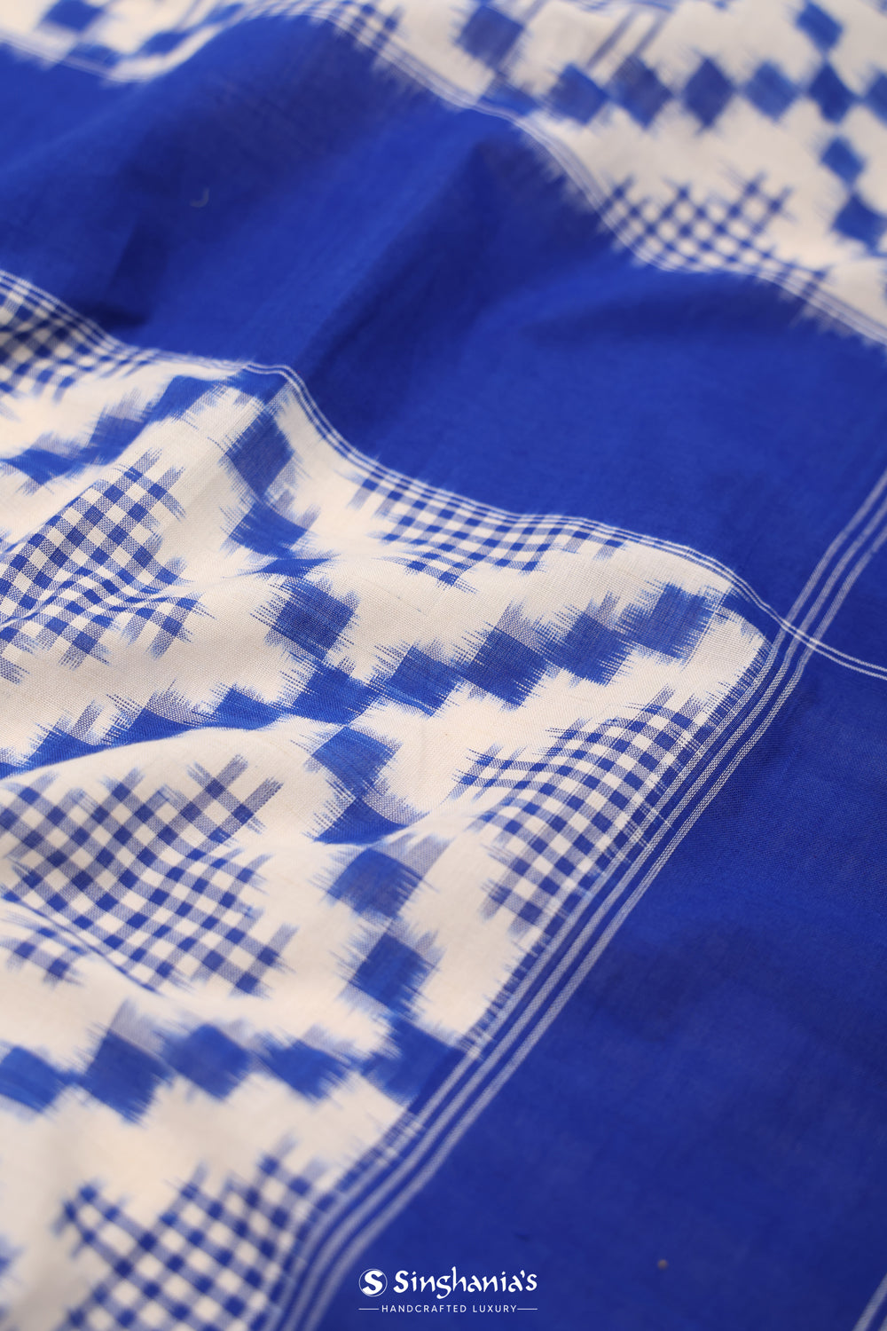 Picotee Blue Ikkat Cotton Saree