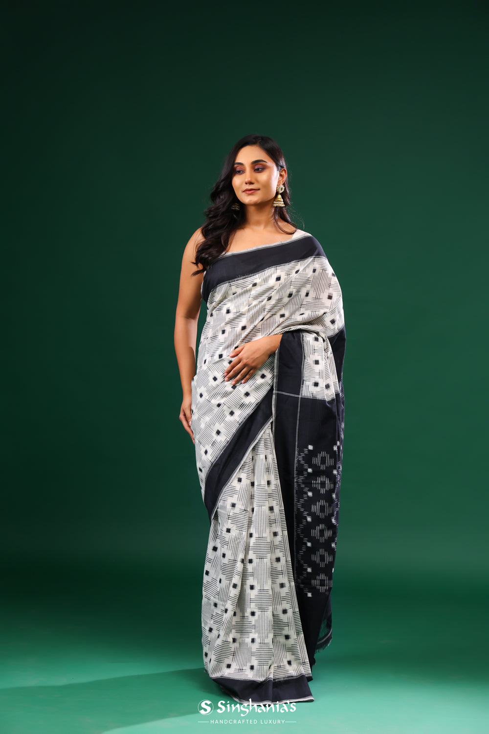 Deep Black Ikkat Cotton Saree