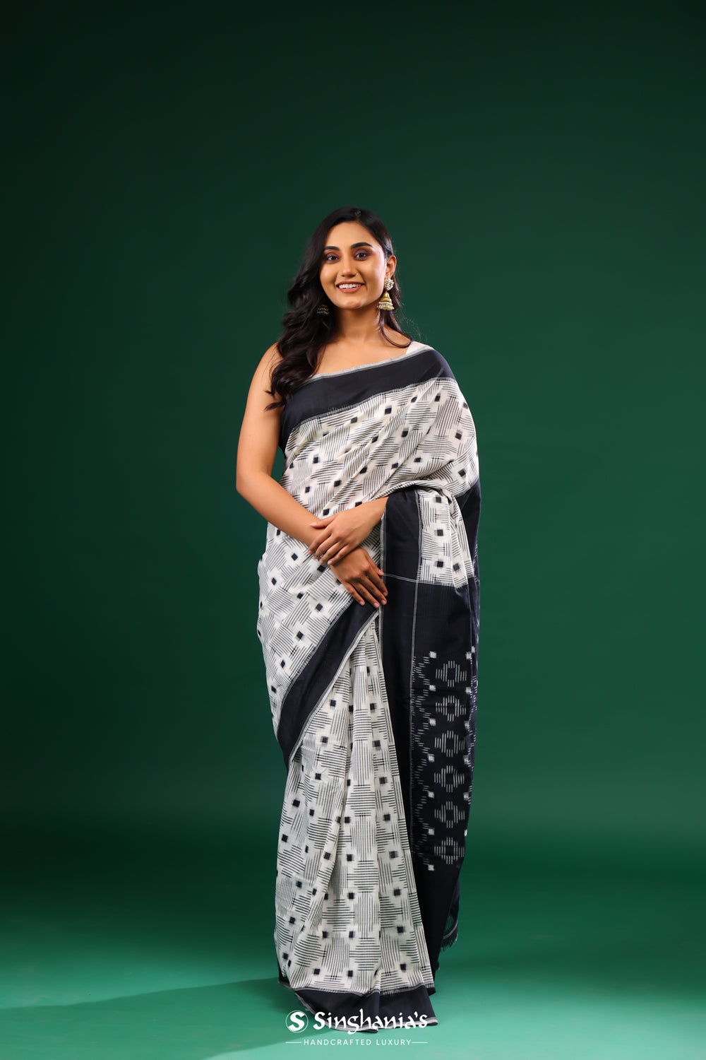 Deep Black Ikkat Cotton Saree