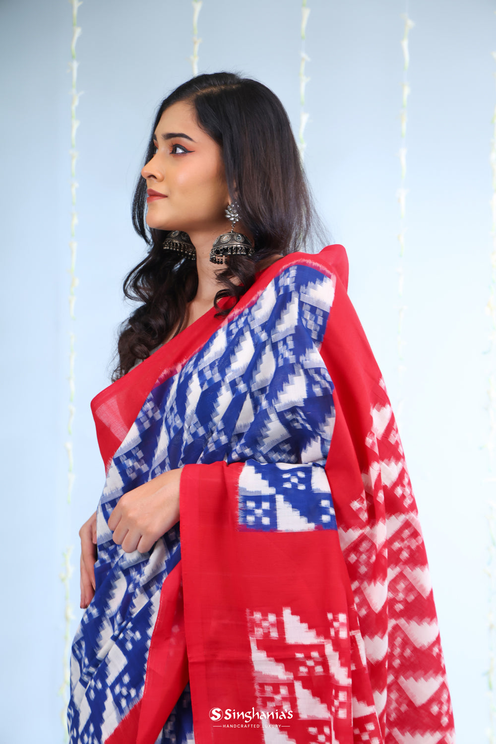 Royal Blue Ikkat Cotton Saree With Abstract Pattern