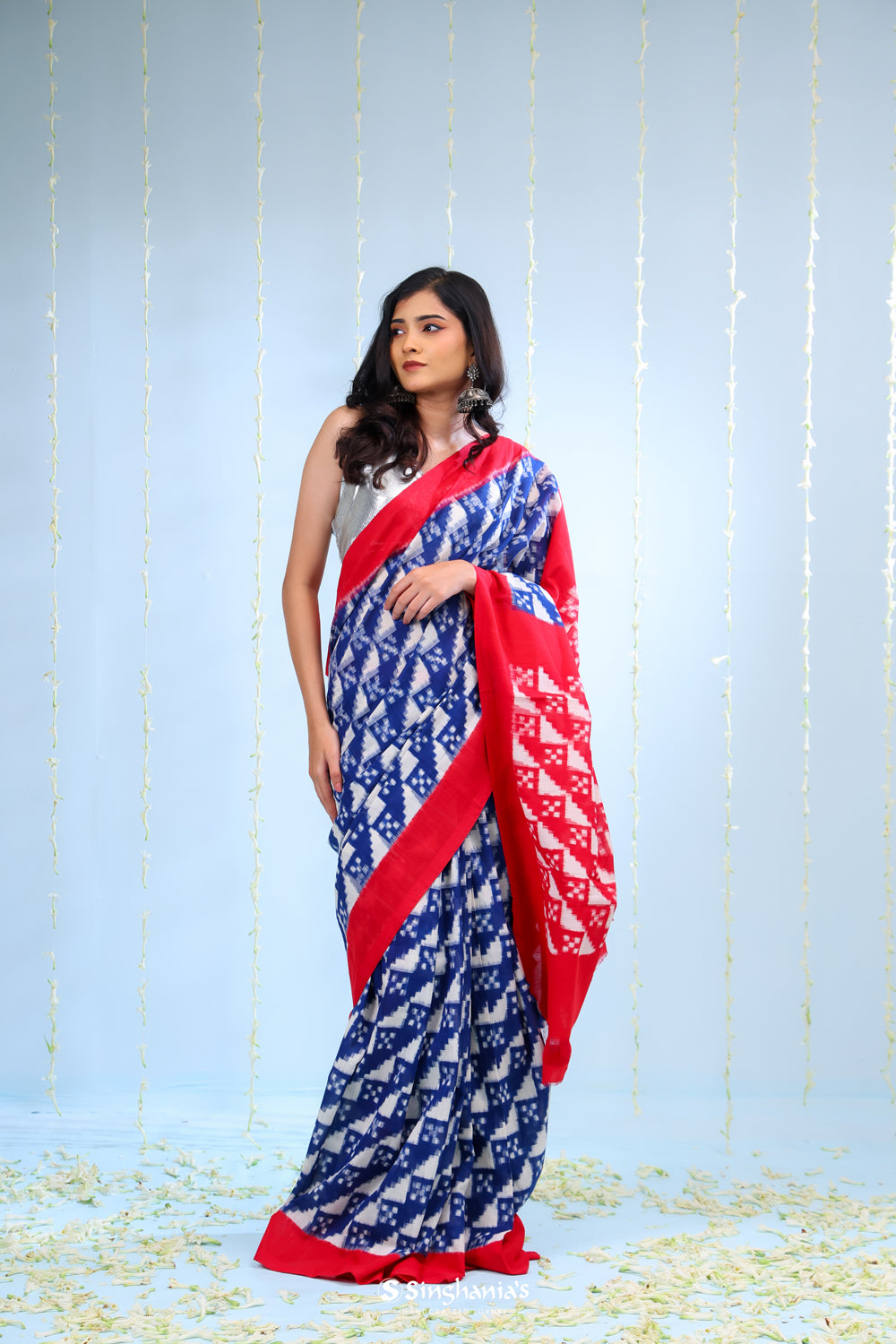 Royal Blue Ikkat Cotton Saree With Abstract Pattern