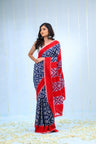 Royal Blue Ikkat Cotton Saree With Contrast Border