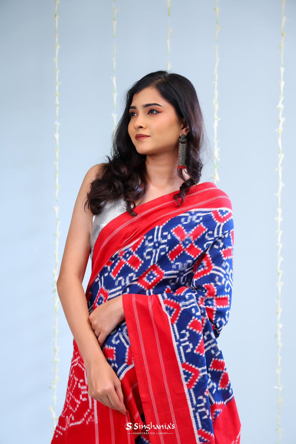 Deep Blue Ikkat Cotton Saree With Traditional Design