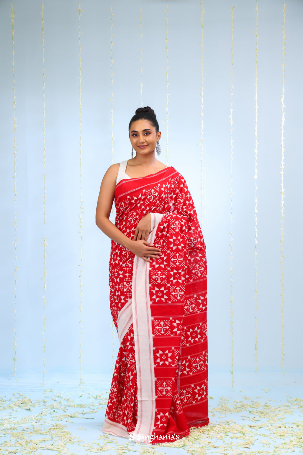 Chief Red Ikkat Cotton Saree With All-Over Design