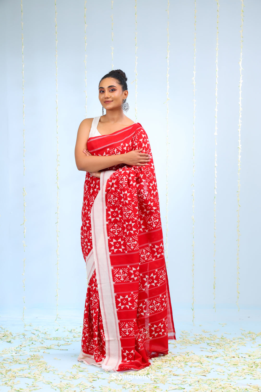 Chief Red Ikkat Cotton Saree With All-Over Design