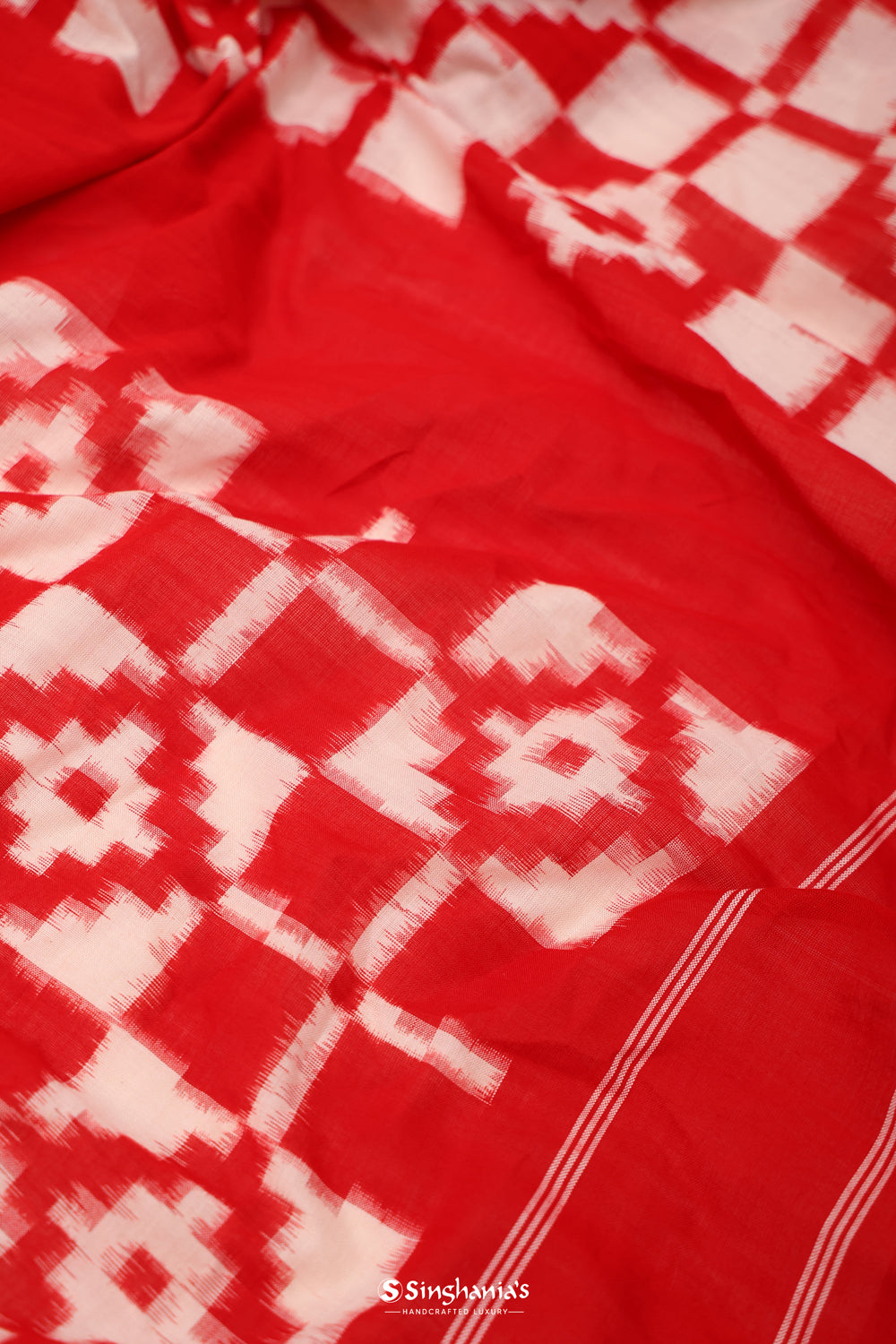 Chief Red Ikkat Cotton Saree With All-Over Design