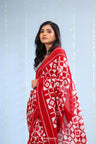 Carnelian Red Ikkat Cotton Saree With Contrast Border