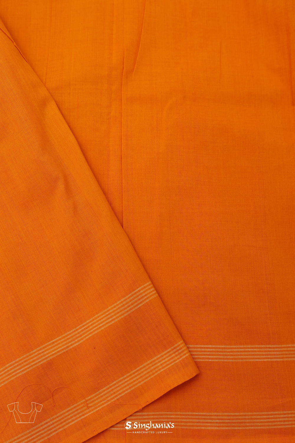 Marigold Orange Ikkat Cotton Saree With Traditional Design