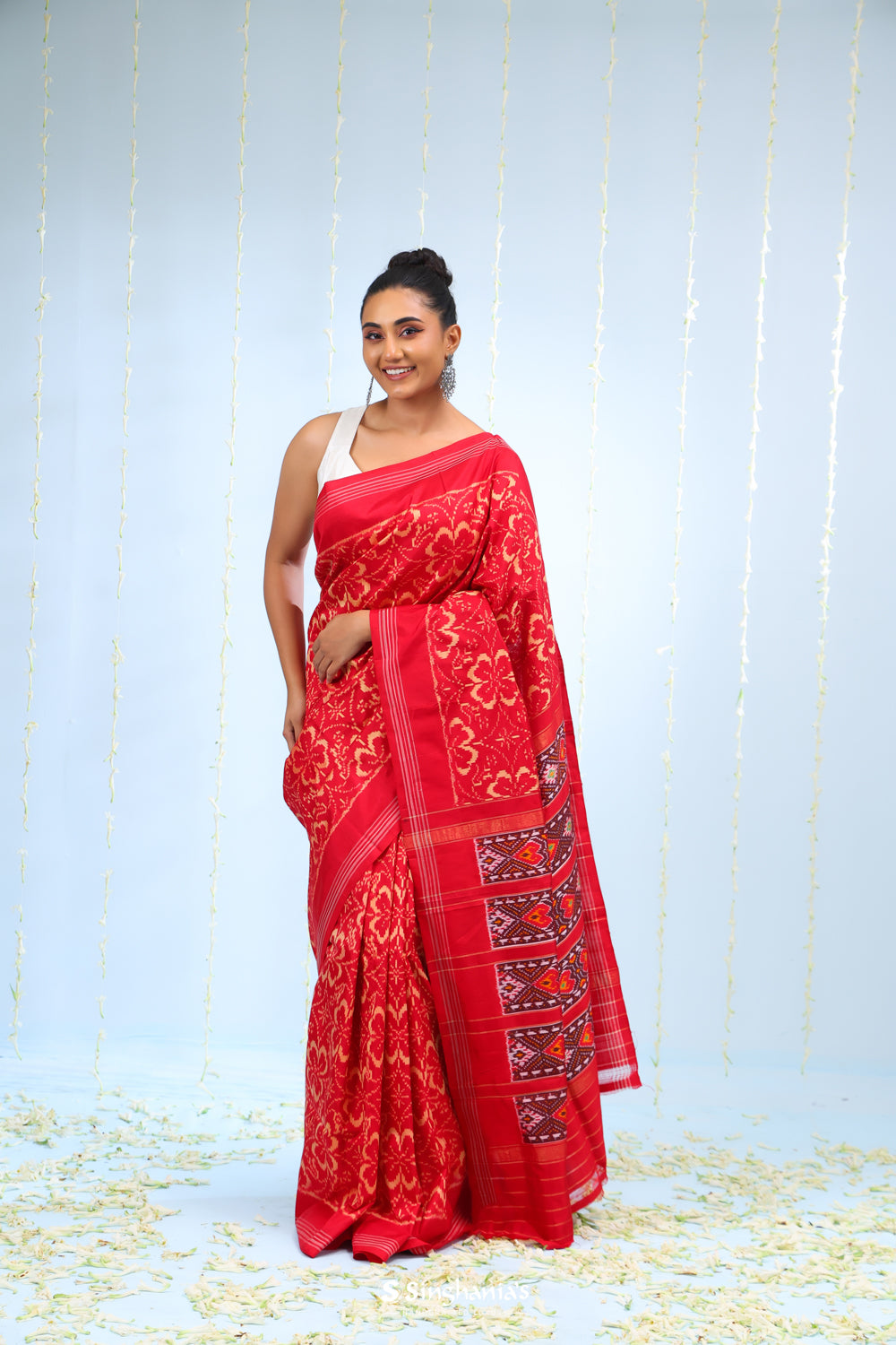 Cardinals Red Ikkat Patola Silk Saree With Jaal Design