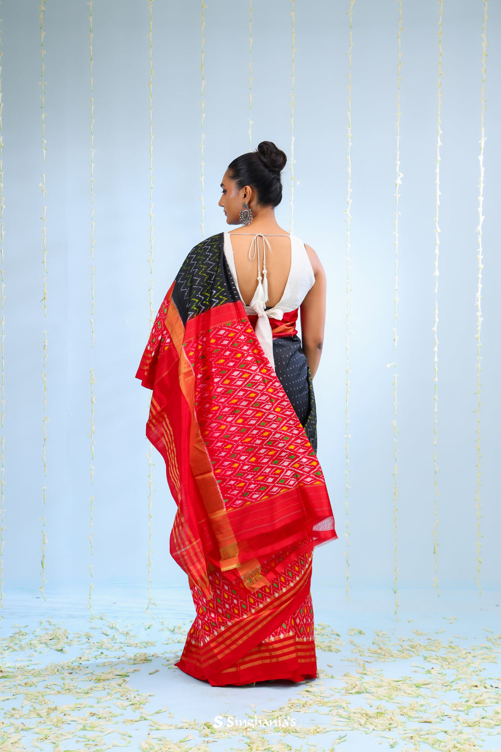 Smokey Black Ikkat Silk Saree With Butti Design