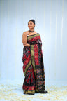 Night Black Ikkat Silk Saree With Elephant Motif