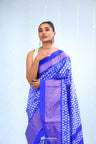 Indigo Blue Ikkat Patola Silk Saree With Butti Design