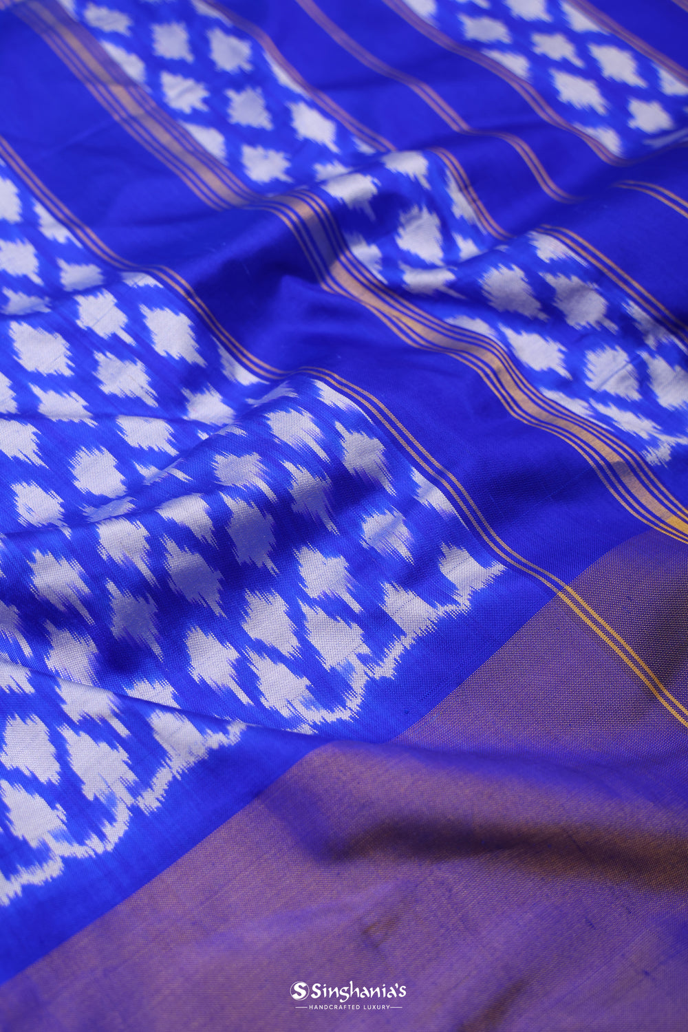 Indigo Blue Ikkat Patola Silk Saree With Butti Design