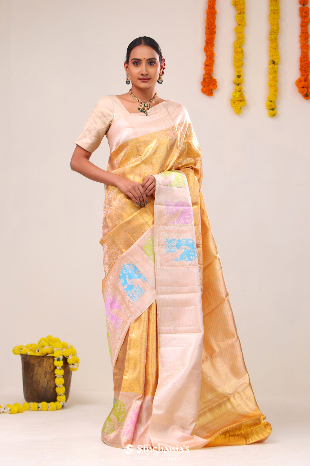 Sunset Gold Heritage Kanjivaram Silk Saree