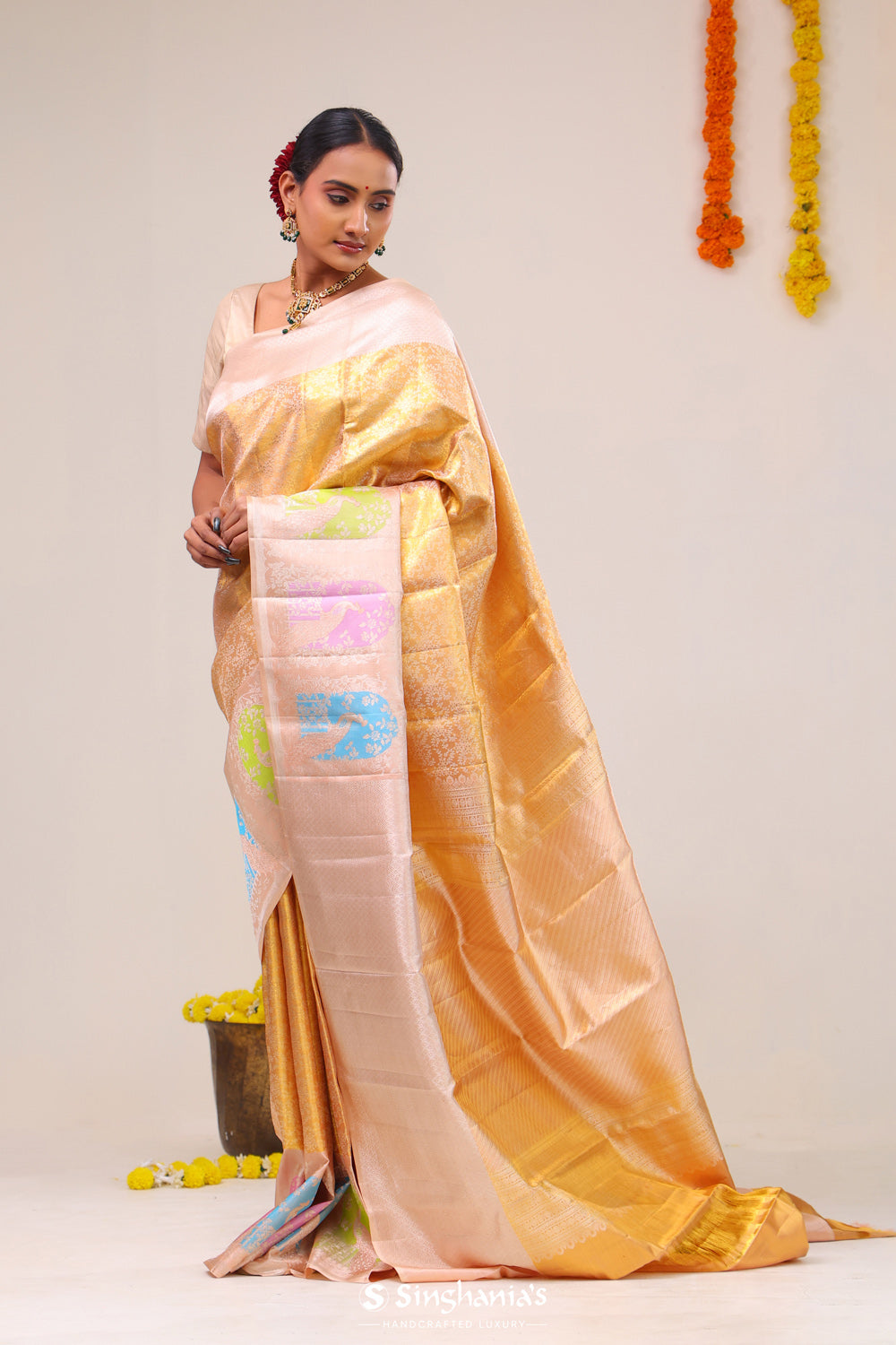 Sunset Gold Heritage Kanjivaram Silk Saree