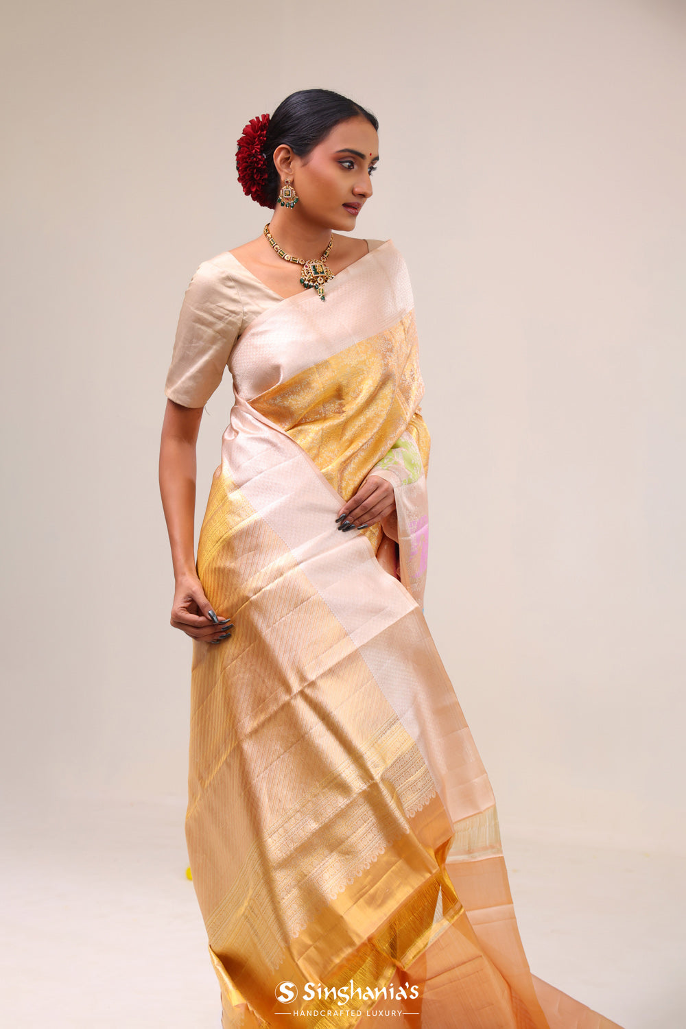 Sunset Gold Heritage Kanjivaram Silk Saree