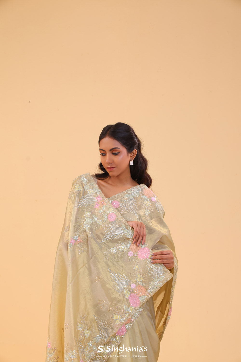 Green Gold Tissue Handcrafted Saree