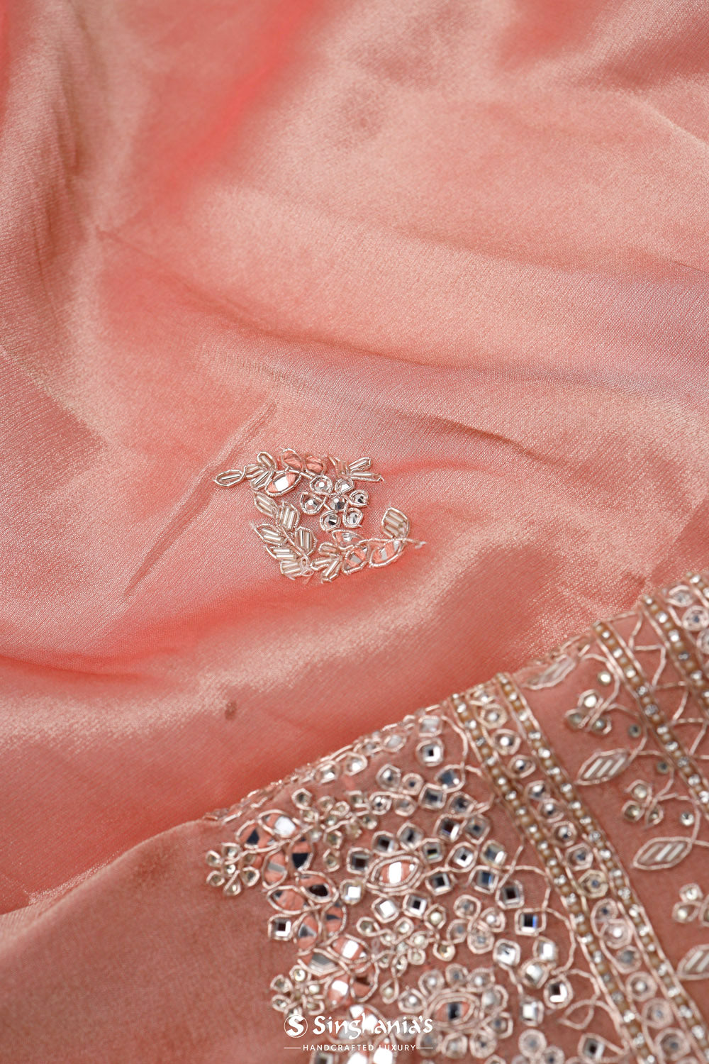 Pastel Peach Tissue Handcrafted Saree