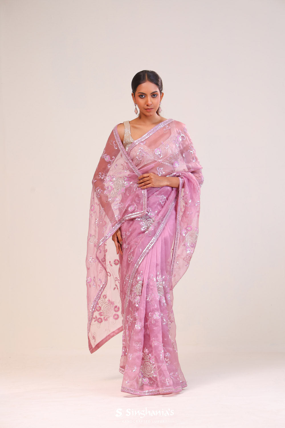 Middle Purple Tissue Handcrafted Saree