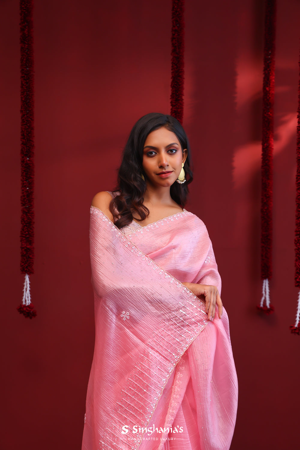 Shampoo Pink Handcrafted Organza Saree