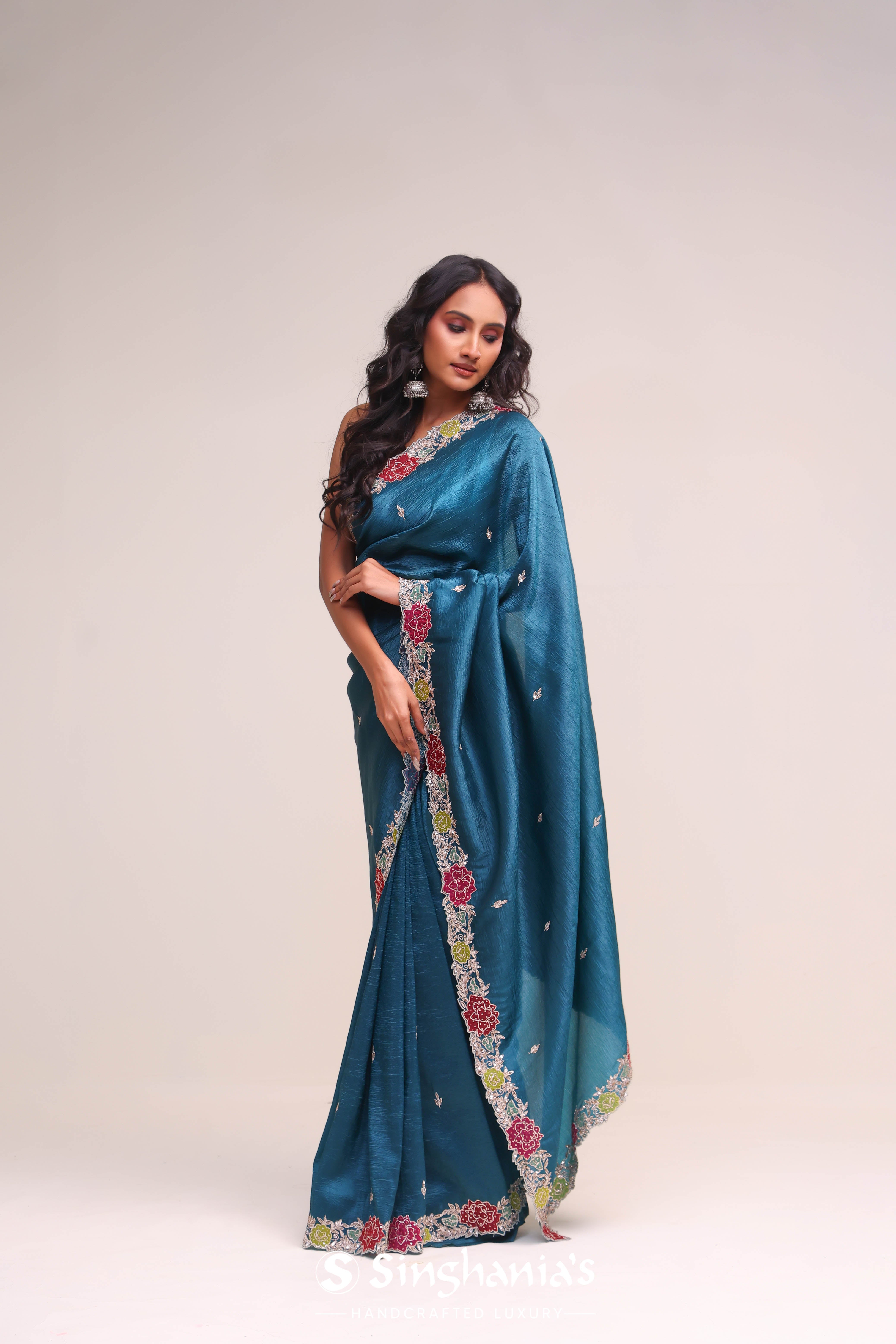 Lapis Blue Organza Handcrafted Saree