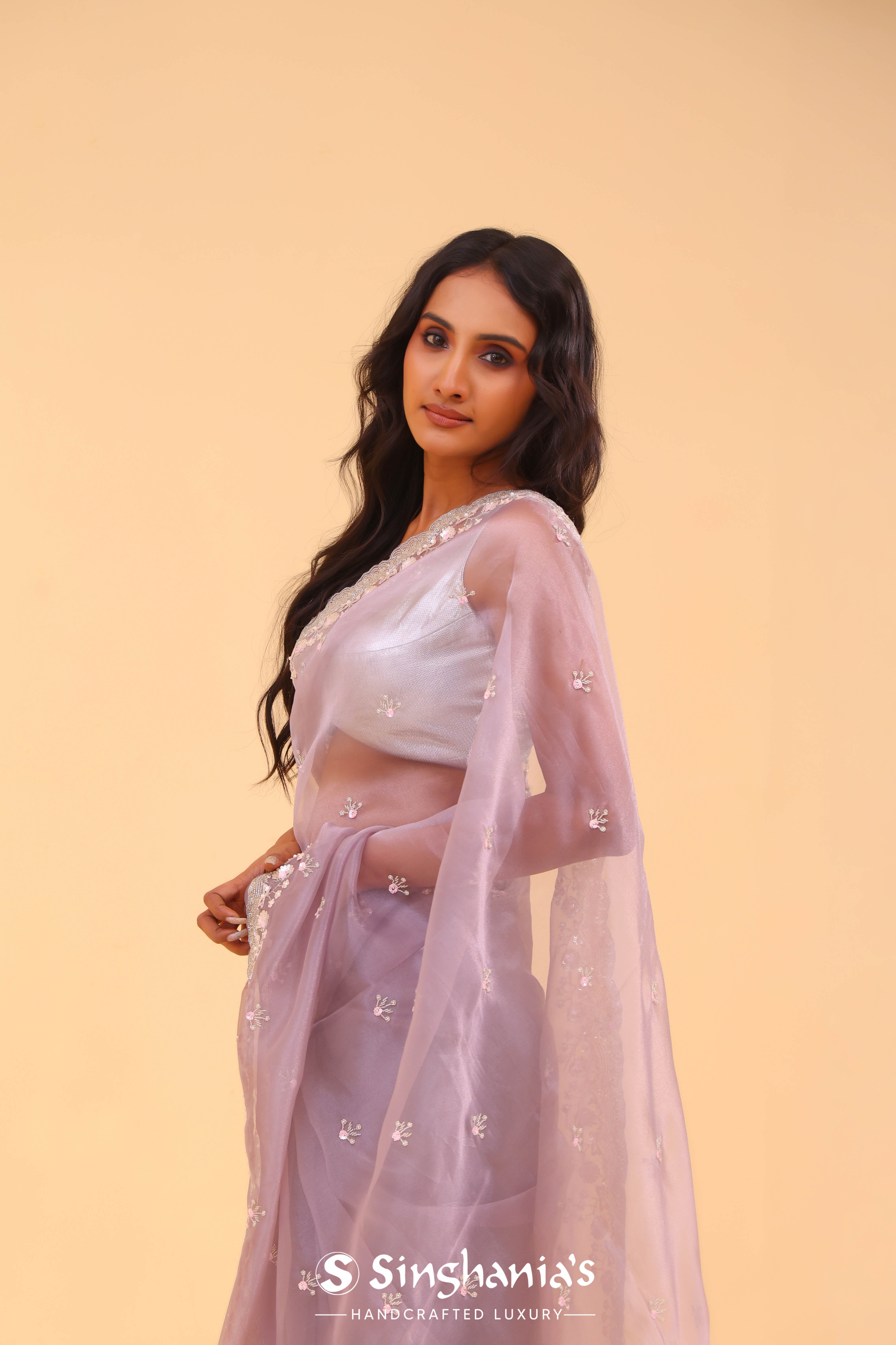 Languid Lavender Organza Handcrafted Saree