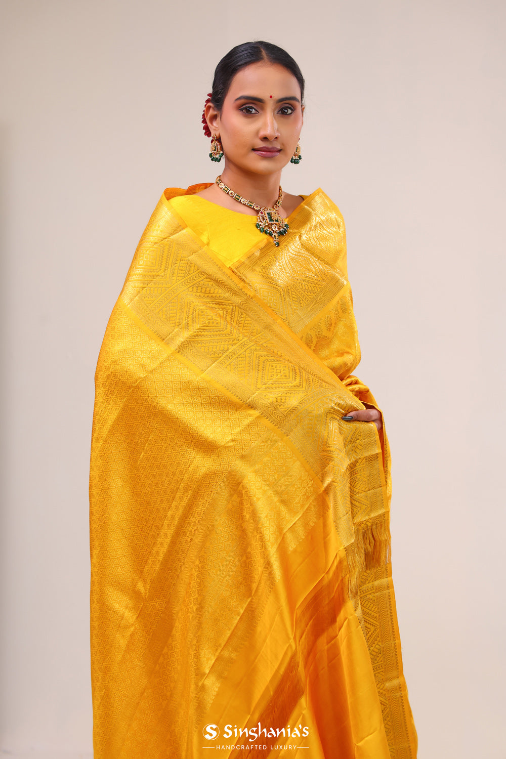 Honey Gold Floral Jaal Kanjivaram Silk Saree