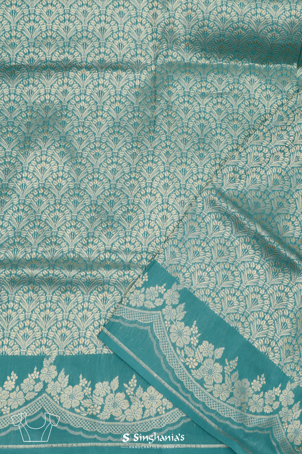 Turquoise Blue Butta Banarasi Silk Saree