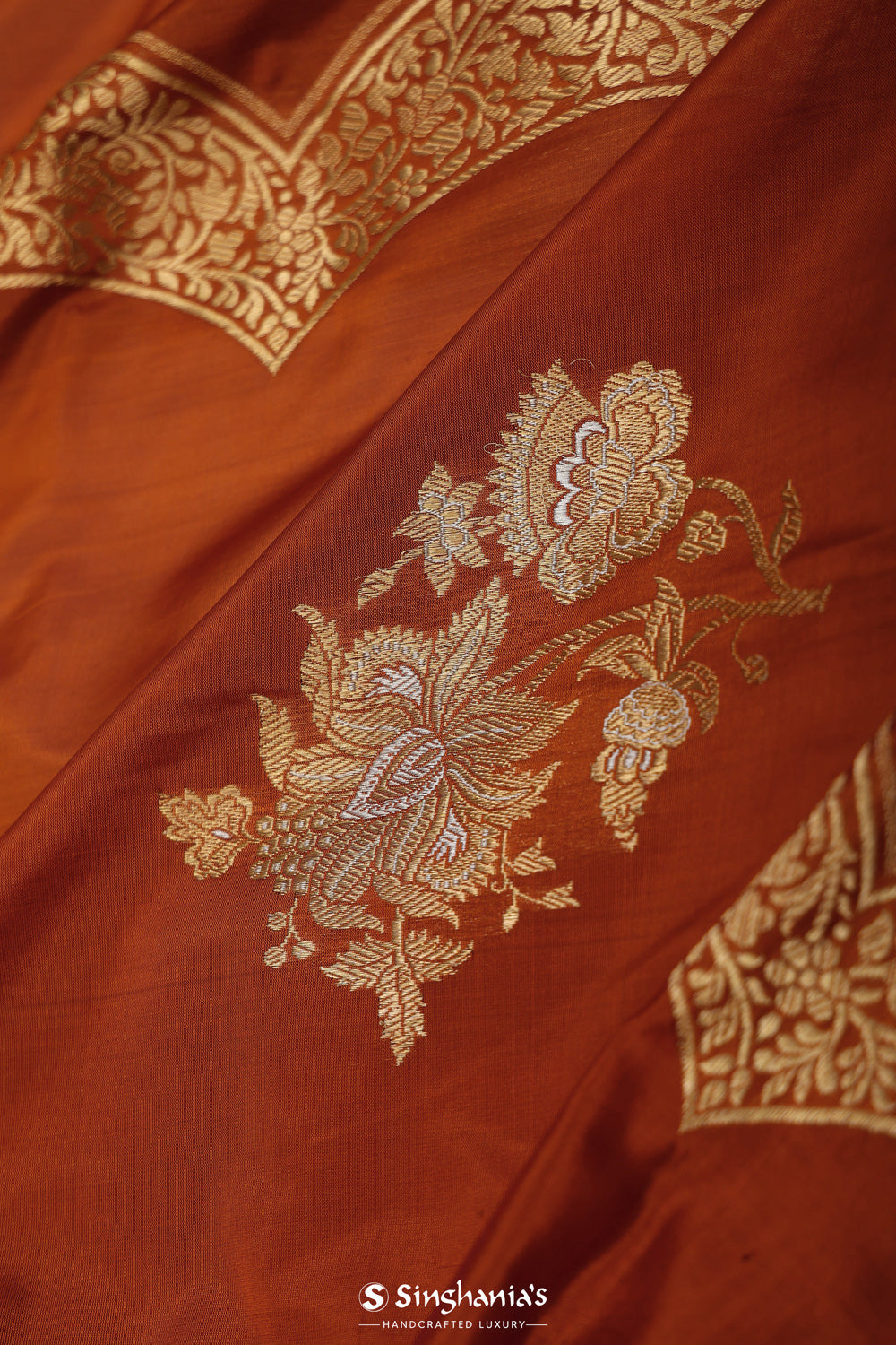 Burnt Orange Butta Banarasi Silk Saree