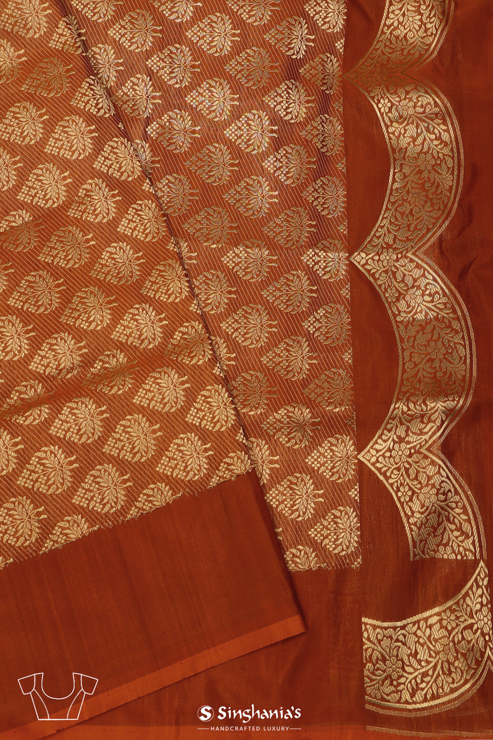 Burnt Orange Butta Banarasi Silk Saree